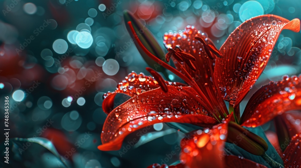 Naklejka premium a red flower with water droplets on it