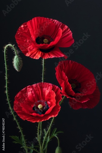 Red poppies on a black background