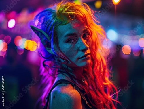 a woman with colorful hair and elf ears © sam