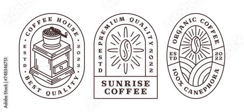Set of Coffee stamp, Coffee label in line art, coffee logo badge vintage