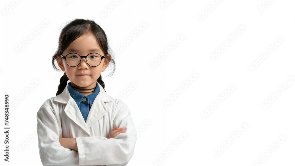 asian girl dressed up as a Scientist isolated on white background asian girl dressed up as a Scientist isolated on white background