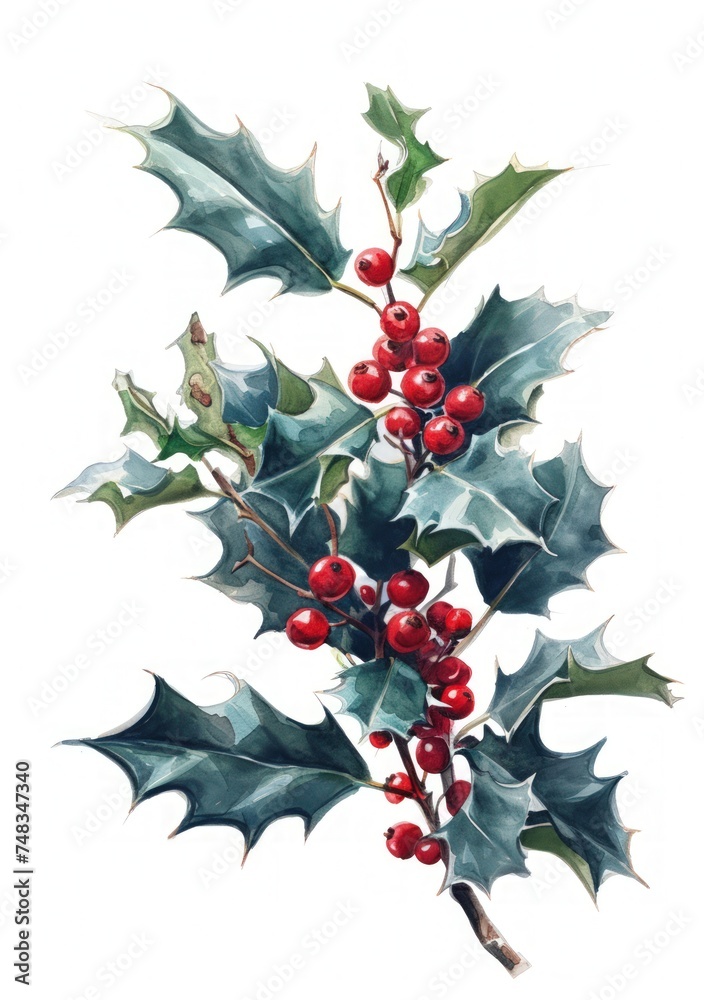 a watercolor of a holly plant
