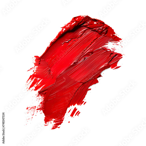 illustration of a careless smear of red cosmetics on a white background, textured red lipstick smear photo