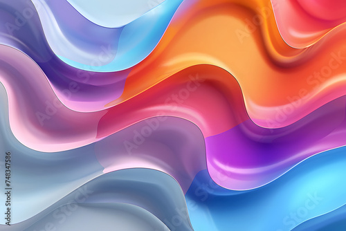 Wallpaper Mural Abstract 3D background in the form of matte stripes and waves of delicate colors, texture 3D background of blue orange purple and pink waves Torontodigital.ca