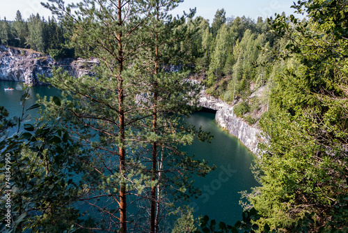 Marble canyon in the mountain park of Ruskeala, Karelia, Russia. Beautiful nature landscape 