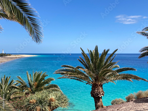 Blick über Morro Jable Strand, Jandia, Fuerteventura, Kanarische Inseln, Spanien