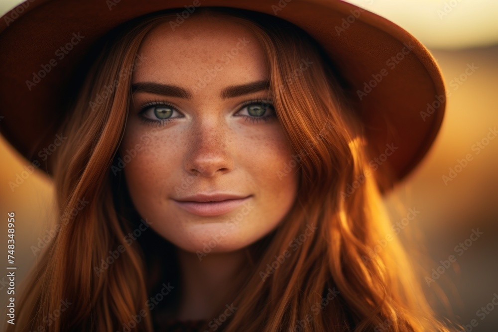 a woman with red hair and a hat a woman with red hair and a hat