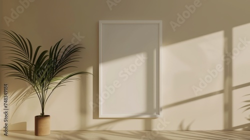 A frame with a copy space or for a mockup on the wall in a cozy apartment in a simple minimalist style