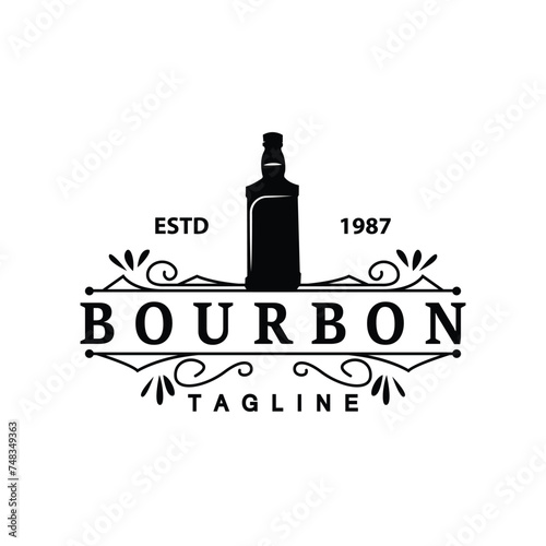 Whiskey Logo Design Old Drink Bottle Simple Style Retro Vintage Bar Restaurant Templet Illustration