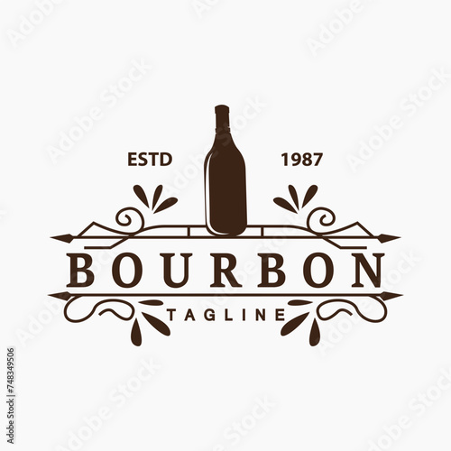 Whiskey Logo Design Old Drink Bottle Simple Style Retro Vintage Bar Restaurant Templet Illustration