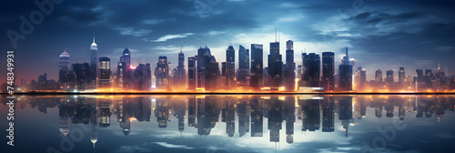 Dazzling Urban Lights: A Metropolis Awash with Illumination Amid the Gentle Embrace of Twilight