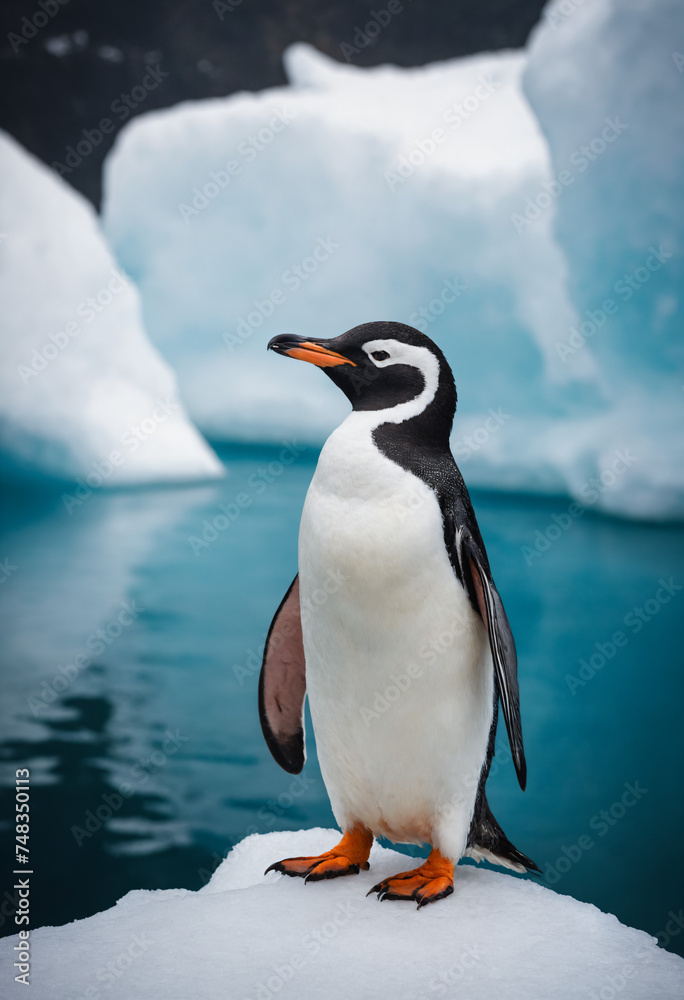Fototapeta premium An emperor penguin on an iceberg in Antarctica