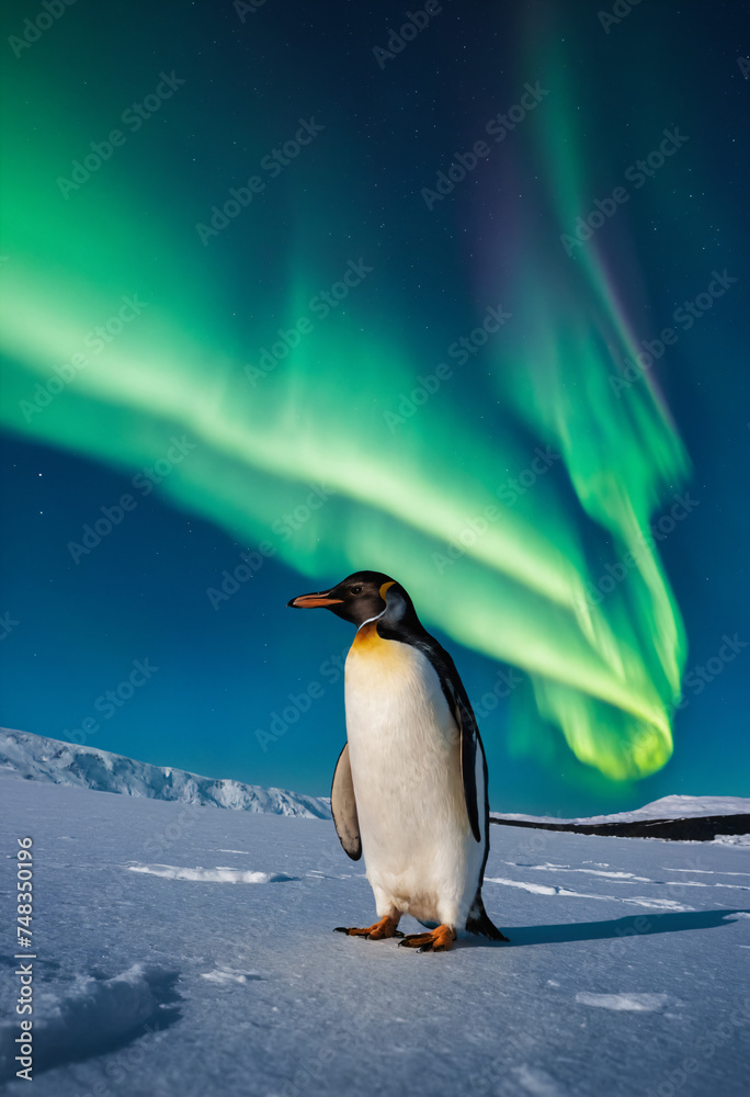 Obraz premium An emperor penguin on an iceberg in Antarctica