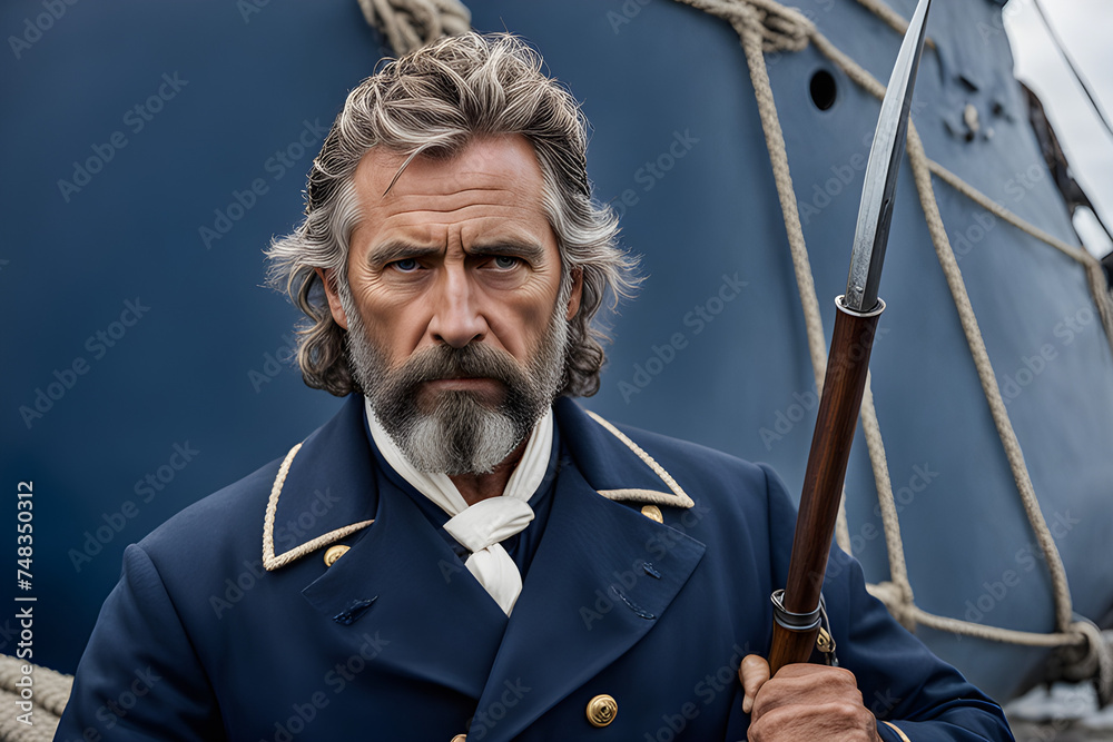 whaler with his harpoon - obrazy, fototapety, plakaty 