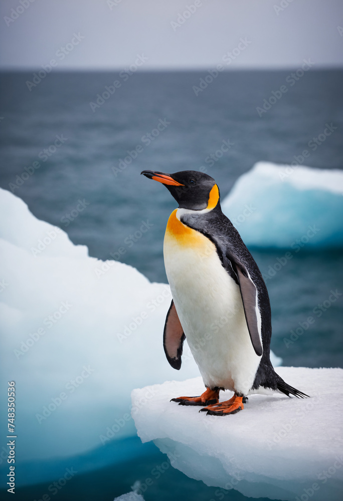 Fototapeta premium An emperor penguin on an iceberg in Antarctica