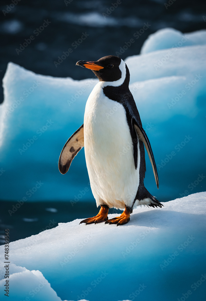 Fototapeta premium An emperor penguin on an iceberg in Antarctica