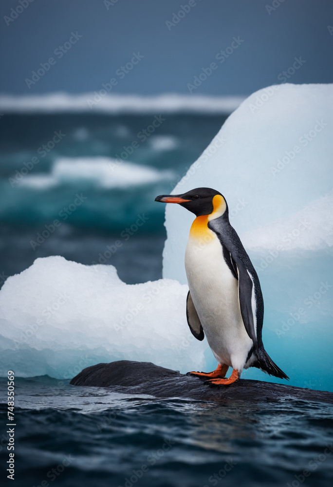 Fototapeta premium An emperor penguin on an iceberg in Antarctica
