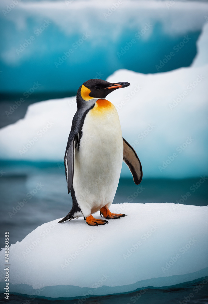Fototapeta premium An emperor penguin on an iceberg in Antarctica
