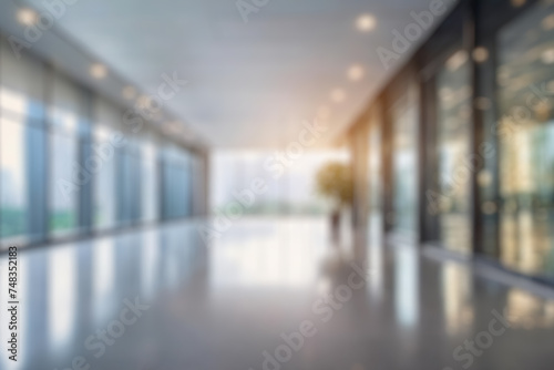 blurred for background. office building interior  empty hall in the modern office building. empty open space office. panoramic windows and beautiful lighting
