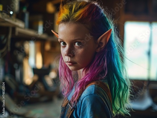 a girl with colorful hair and ears © sam