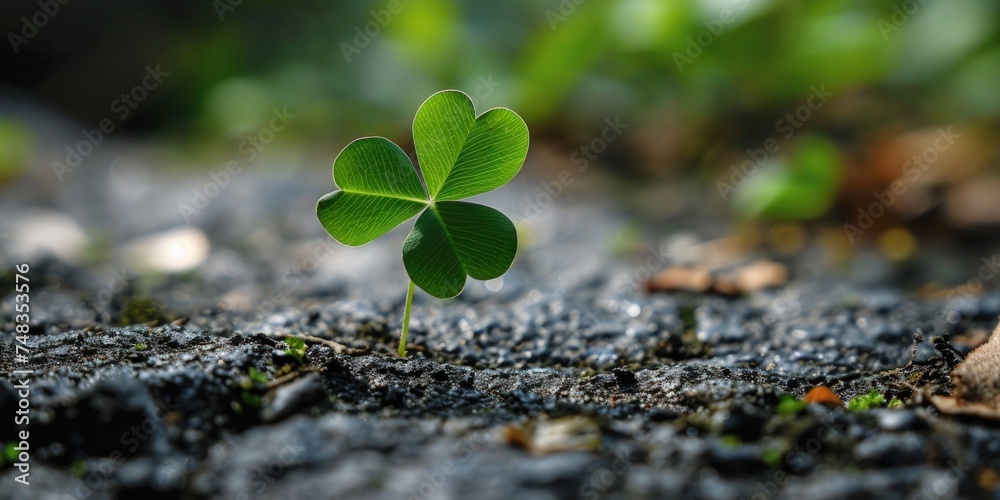a green four leaf clover growing out of dirt a green four leaf clover growing out of dirt