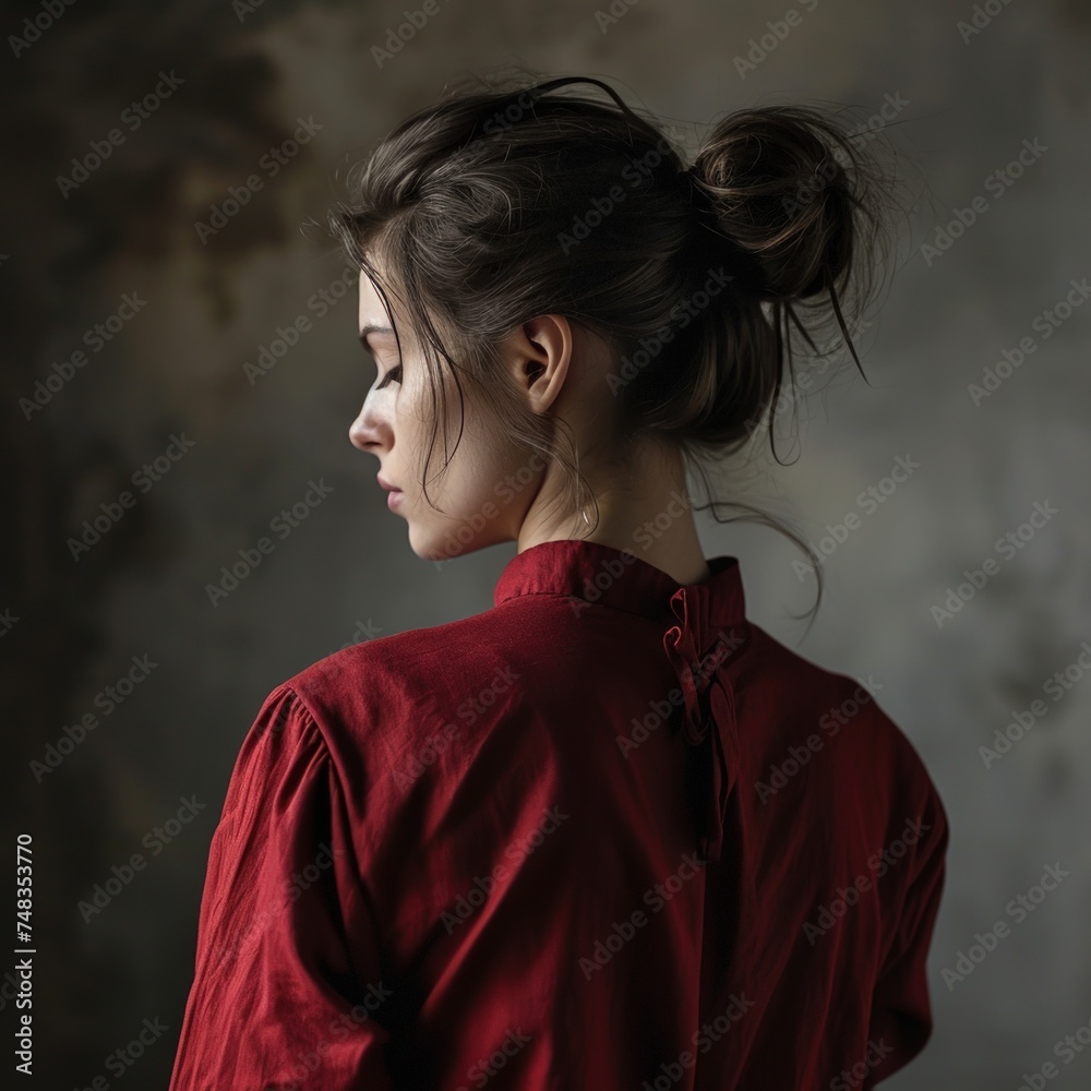 a woman in a red shirt a woman in a red shirt