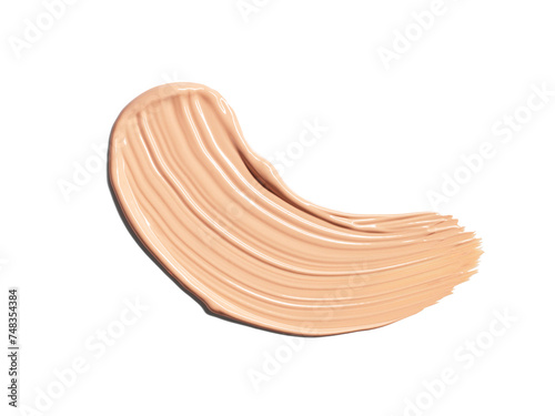 Makeup Liquid foundation smear composition isolated on white background. BB CC Cream Concealer texture. Cosmetic product brush swatch photo