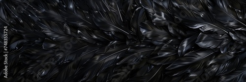 Black Swan Feathers Background, Black Plume Pattern, Wings Feather Texture with Copy Space