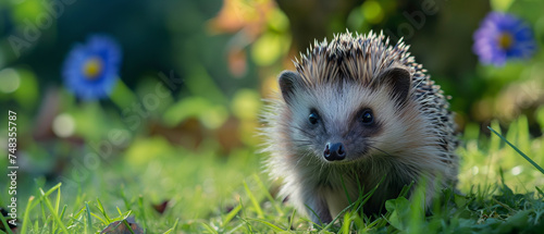 Ouriço na grama. Wild, nativo, ouriço europeu (Nome científico: Erinaceus europaeus)