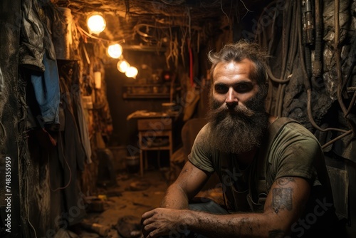 Survivalist, Tough Bearded Man in Cold, Post-Apocalypse Hunter, Post Apocalyptic Concept © artemstepanov