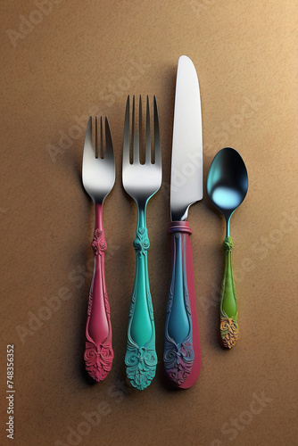 Cutlery Set 3d Render Isolated  Modern Colors