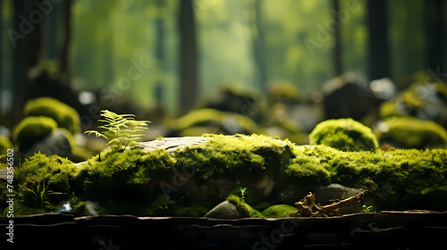 Green moss on stones in the forest