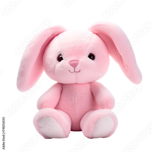Pink Plush Bunny and Stuffed Rabbit Toys, Isolated on Transparent Background, PNG