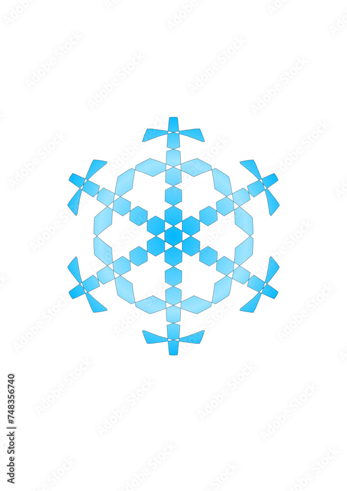 Light blue six-pointed snow crystal with central star, modern abstract design Light blue six-pointed snow crystal with central star, modern abstract design