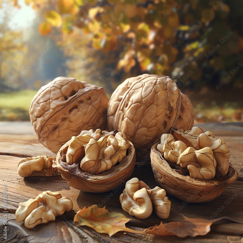 walnuts and nutcracker - obrazy, fototapety, plakaty 