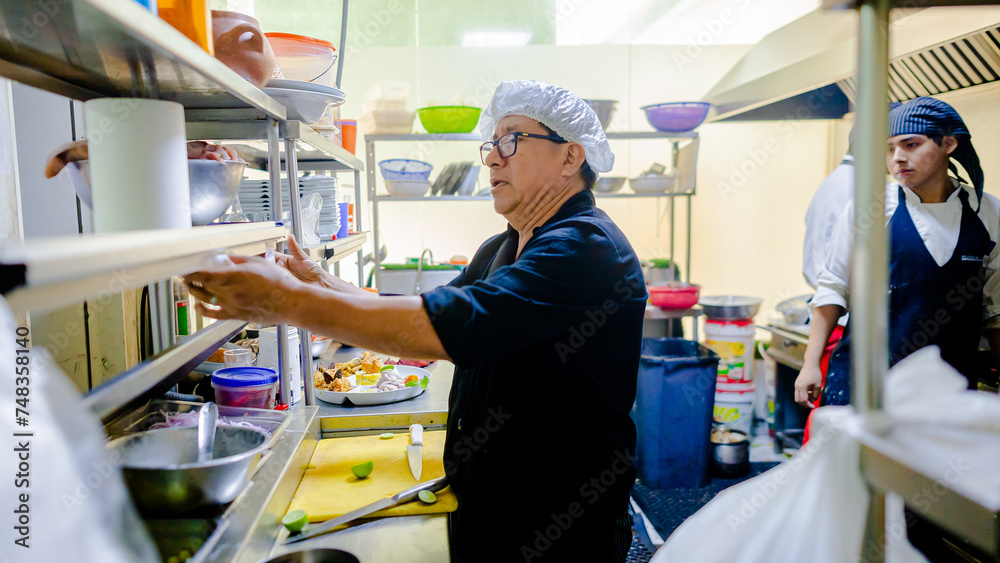 Professional cook working in the kitchen. Chef in action Professional cook working in the kitchen. Chef in action