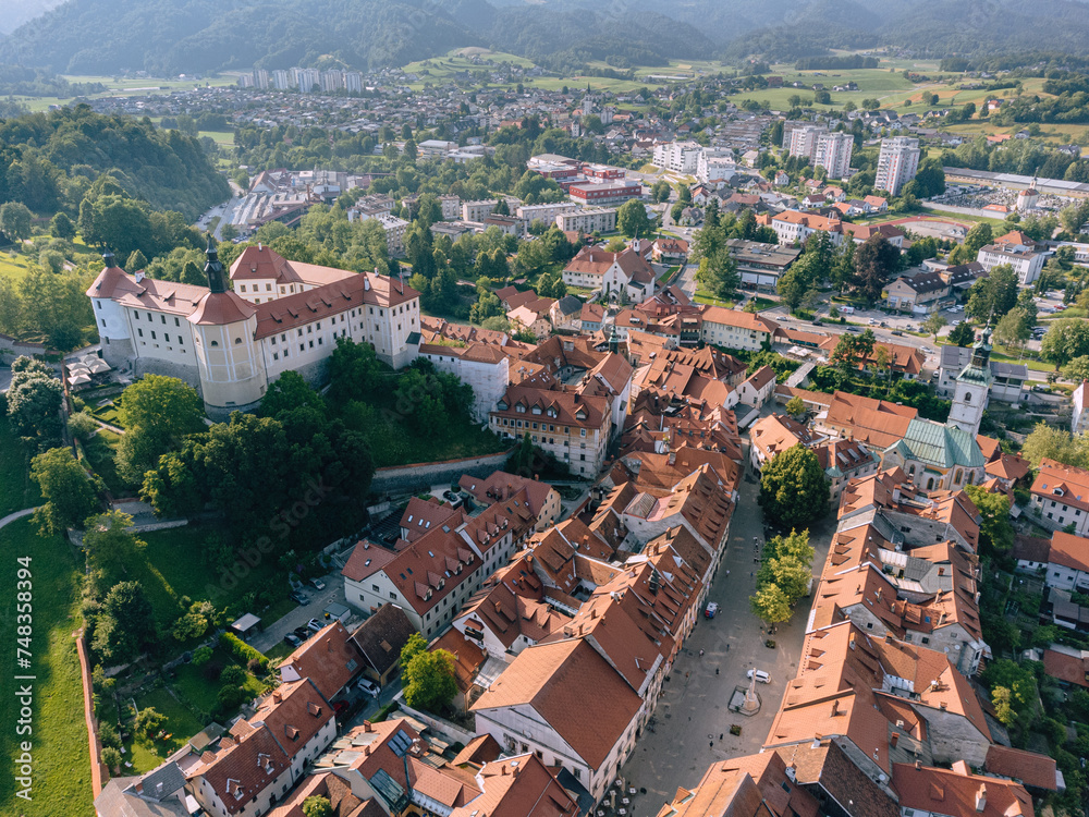 Skofja Loka Castle and Museum, Medieval Town, Aerial View, Slovenia