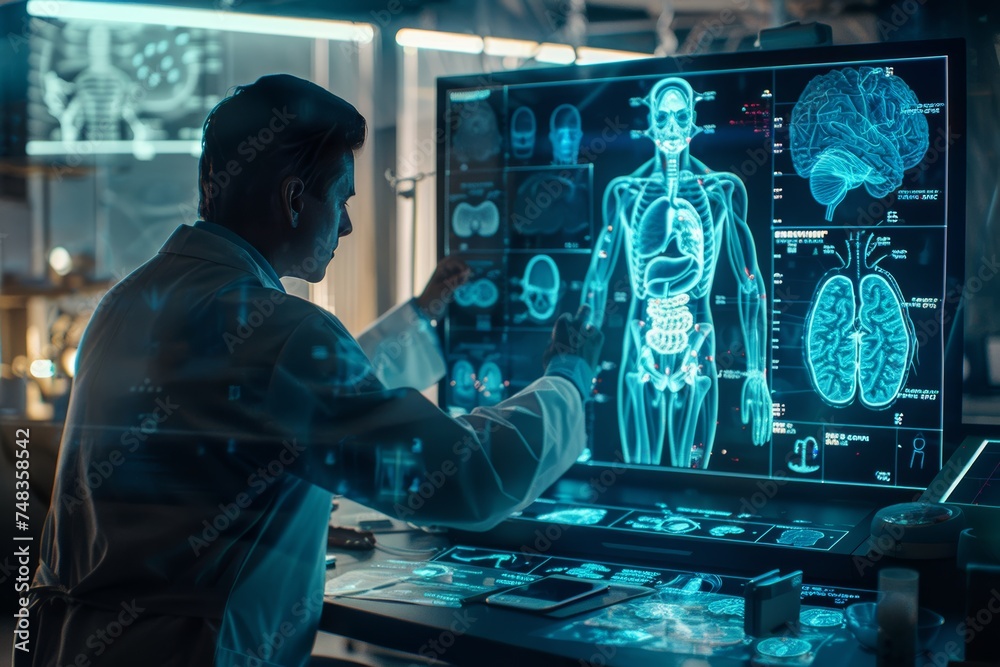Specialist reviews anatomy on cutting-edge display Specialist reviews anatomy on cutting-edge display