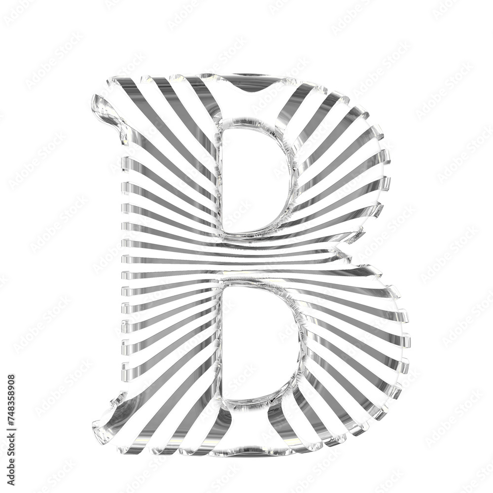 White symbol with silver ultra thin horizontal straps. letter b White symbol with silver ultra thin horizontal straps. letter b