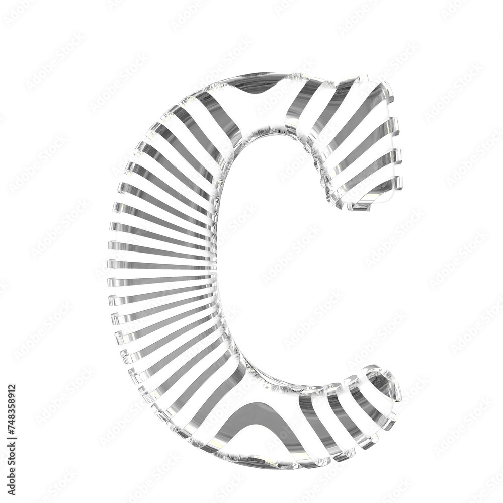White symbol with silver ultra thin horizontal straps. letter c White symbol with silver ultra thin horizontal straps. letter c