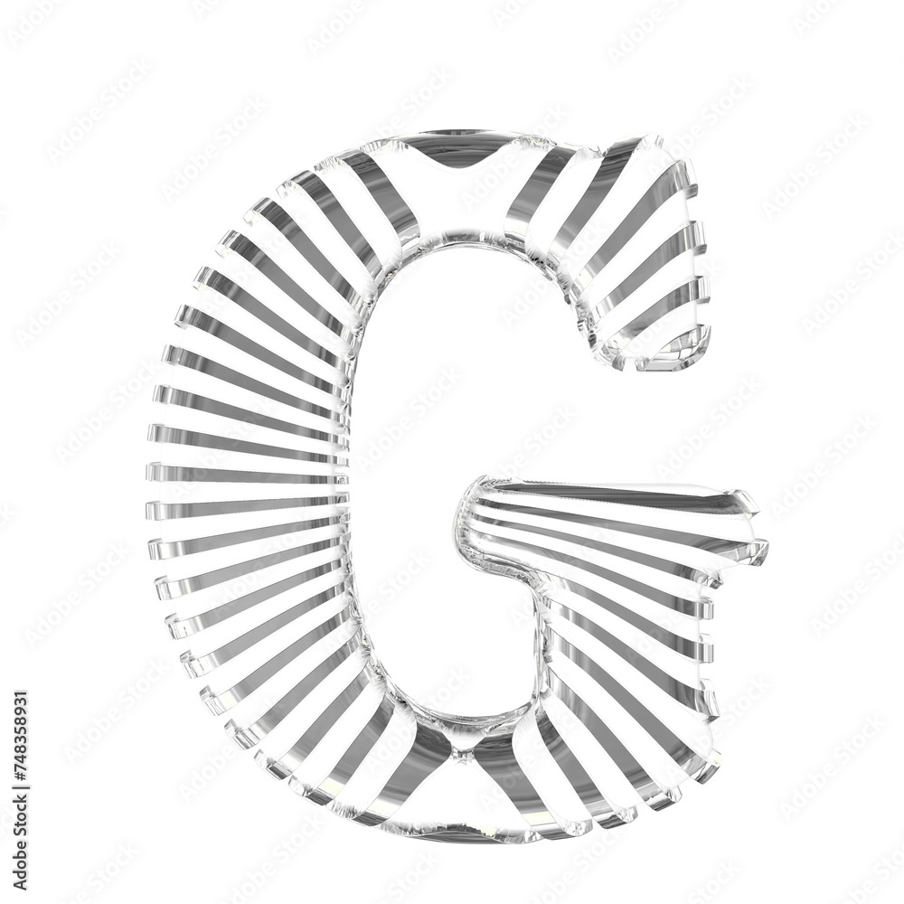 White symbol with silver ultra thin horizontal straps. letter g White symbol with silver ultra thin horizontal straps. letter g