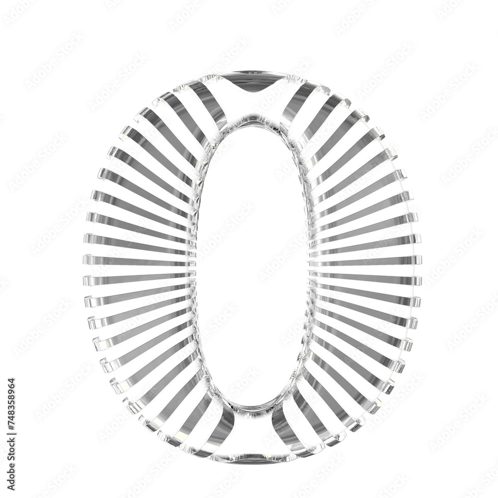 White symbol with silver ultra thin horizontal straps. letter o White symbol with silver ultra thin horizontal straps. letter o