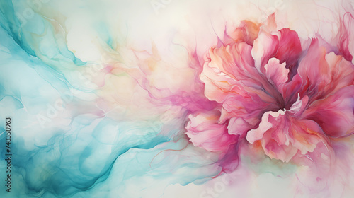 Abstract background with watercolor peony flower closeup.