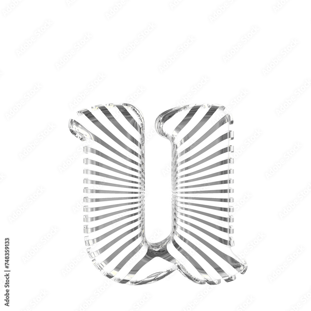 White symbol with silver ultra thin horizontal straps. letter u