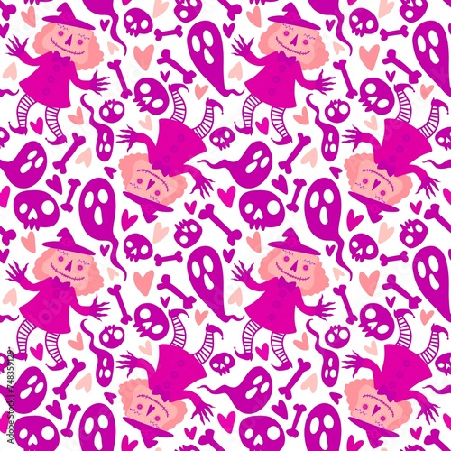 Halloween pumpkins seamless monsters and ghost pattern for wrapping paper and fabrics and linens and kids