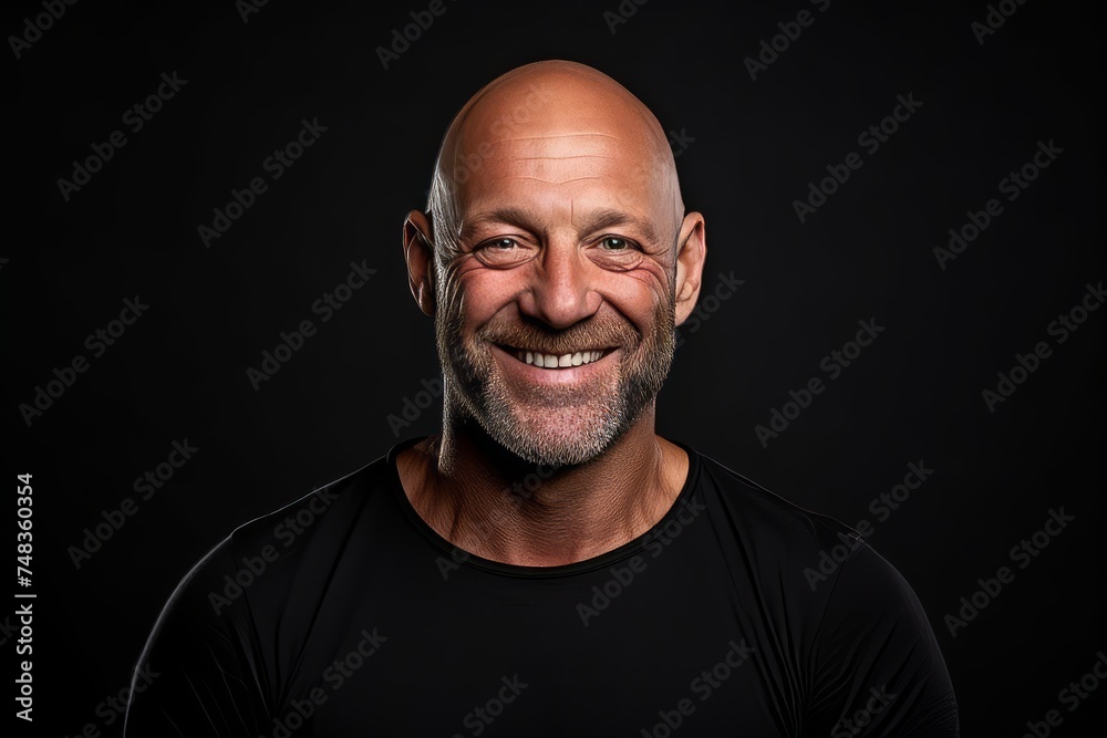Portrait of a smiling senior man on a black background. Studio shot.
