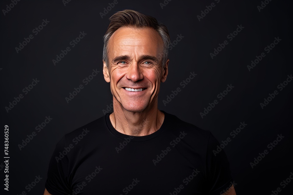 Portrait of a handsome mature man in black t-shirt.