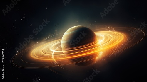 Planet saturn in space realistic illustration. Planet saturn close up. Saturn poster  print  3D wallpaper  painting  art. Fire rings of Saturn.