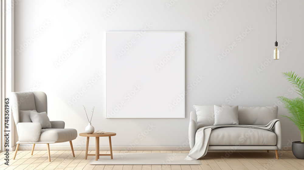 Empty vertical Layout of a white rectangle in a modern living room, Minimalism, Design Empty vertical Layout of a white rectangle in a modern living room, Minimalism, Design
