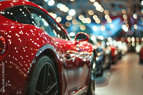 New cars display in luxury showroom with light bokeh in motor show event © InfiniteStudio